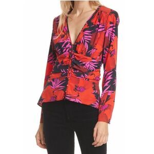 Veronica Beard Pevero Ruched Button-Front Top Blouse